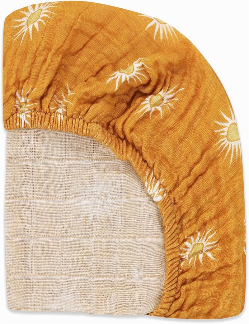 babyletto Muslin Baby Bassinet Sheets for Girls & Boys - GOTS Certified Breathable Organic Cotton Cover - 360° Fitted, Soft, Gentle & Cozy Rectangle Bedside Bassinet Sheets - Golden Hour - Image 5